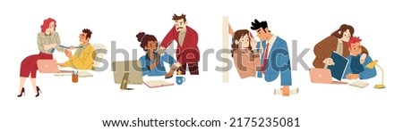 Sexual harassment at work concept. Employee abuse, inappropriate touches in office. Bad behavior of men and women at workplace. Violence at job, unwanted advances, Flat vector line art illustration