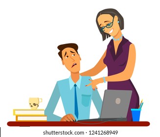 Sexual harassment at work. Vector illustration in cartoon style,