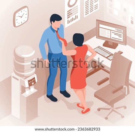 Sexual harassment in workplace isometric concept with male and female colleagues in office vector illustration