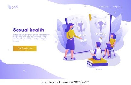 Sexual Health Landing Page Design, Website Banner Template, Flat Vector Illustration. Human Reproductive System. Sex Education.