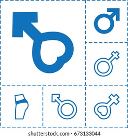 Sexual icon. set of 6 sexual filled and outline icons such as male, woman, female
