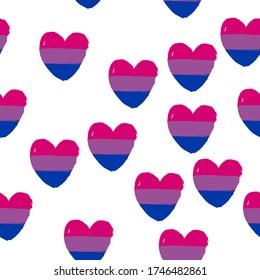 Identidad sexual corazones no binarios patrón sin fisuras, símbolos LGBT. Diseño de vectores para textiles, fondos, ropa, papel de embalaje, sitios web y papel tapiz. Ilustración de moda sin fisuras.