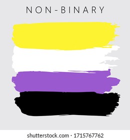 Sexual identity pride flag of non-binary people, LGBT symbols. Flag gender with shades of yellow, violet, white and black colors. Vector illustration. Brush strokes. Abstract concept. Painted texture.