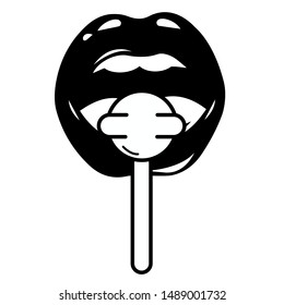 Sexual lips with candy vector illustration. female mouth licks, sucks lollipop