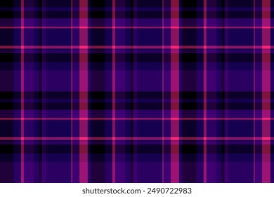 Sexual plaid texture background, folded vector tartan fabric. National check pattern seamless textile in pink and dark colors palette.