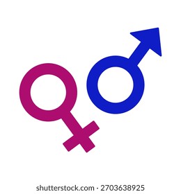 Logotipo de problemas sexuales en blanco. Icono rojo y azul de la impotencia. Símbolo de disfunción urológica. Medicina y antecedentes de salud. Patrón médico.