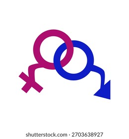 Sexual problems logo on white. Impotence red and blue icon. Urology dysfunction symbol. Medicine and health background. Medical pattern.