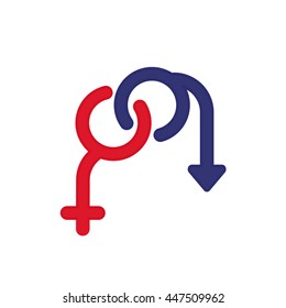 Sexual Problems Vector Logo On White. Impotence Red And Blue Icon. Urology Dysfunction Symbol. Medicine And Health Background. Medical Pattern.