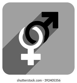 Sexual Symbols long shadow vector icon. Style is a flat sexual symbols iconic symbol on a gray square background.