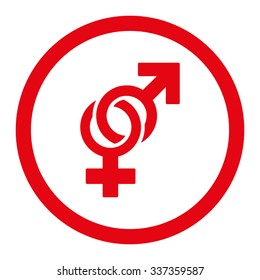 Sexual Symbols vector icon. Style is flat rounded symbol, red color, rounded angles, white background.