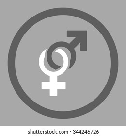 Sexual Symbols vector icon. Style is bicolor flat rounded symbol, dark gray and white colors, rounded angles, silver background.