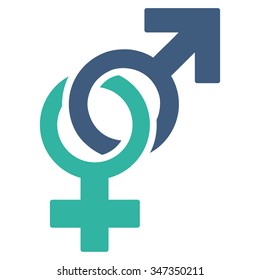 Sexual Symbols vector icon. Style is bicolor flat symbol, cobalt and cyan colors, rounded angles, white background.