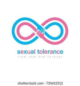 Sexual Tolerance conceptual symbol, Zero tolerance, vector symbol created with infinity loop sign and two hands of people of different orientation touching and reaching each other.