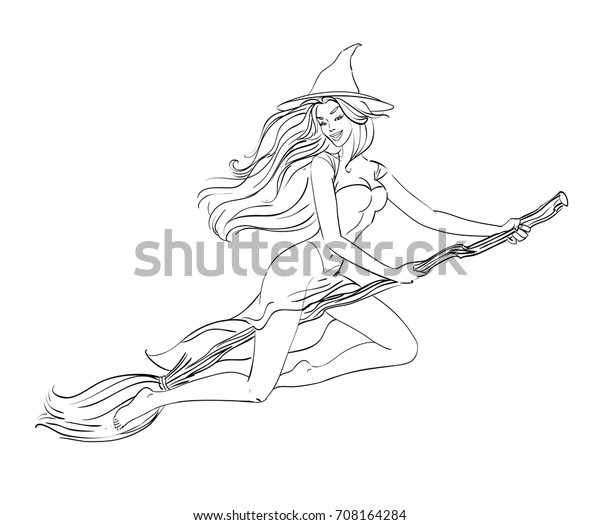 Sexual Witch Flies On Broomstick Girl Stock Vector Royalty Free 708164284