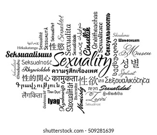 Sexuality wordcloud in different languages, vector illustration. 