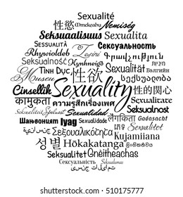 Sexuality wordcloud in different languages, vector illustration. 