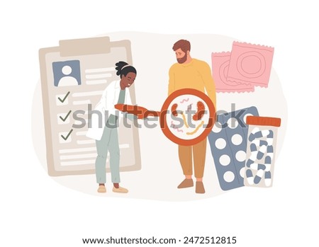Sexually transmitted diseases isolated concept vector illustration. Safer sexual behavior, sexual infection treatment, insecure contact, venereal disease, infection symptoms vector concept.