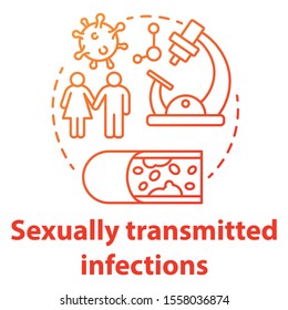 Sexually transmitted infections red gradient concept icon. STIs idea thin line illustration. Venereal diseases. Unprotected sex. Bacterias, viruses. Vector isolated outline drawing