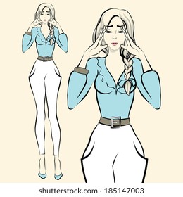 Sexy beautiful elegantly dressed upset woman vector illustration