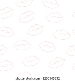 Sexy beautiful pink lips line art on a white background repeating pattern