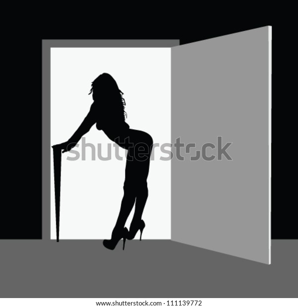 Sexy Beauty Girl Front Door Vector Stock Vector Royalty