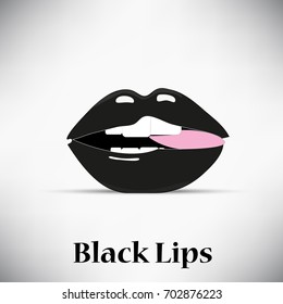 Sexy biting black lips. Vector