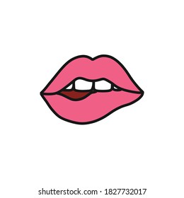 sexy biting lips doodle icon, vector illustration