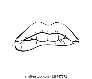 Sexy Biting Lips Isolated Line Art Stock Vector (Royalty Free ...