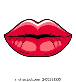 Sexy biting lips isolated on white background. Cartoon style. Vector illustration for any design