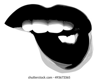 Sexy biting lips, t-shirt graphics, vector