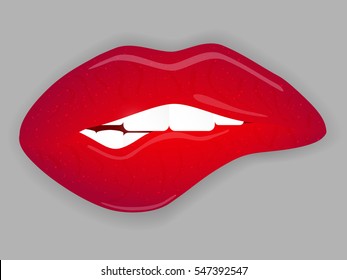 Sexy biting lips. Vector illustration.
