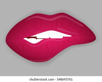 Sexy biting lips. Vector illustration.
