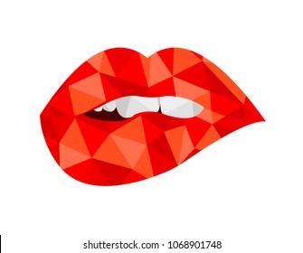 Sexy biting red lips vector colorful illustration design art kiss