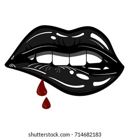 Sexy Black Lips Passionate Biting with Blood - Evil, Seduction