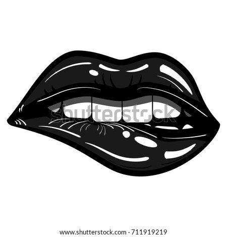 Sexy Black Lips Passionate Biting Isolated - Evil, Seduction
