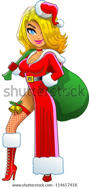 Sexy Blond Christmas Girl Wearing Santa Stock Vector Royalty Free 114657418