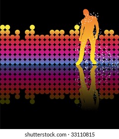 Sexy boy dancing on a rainbow background