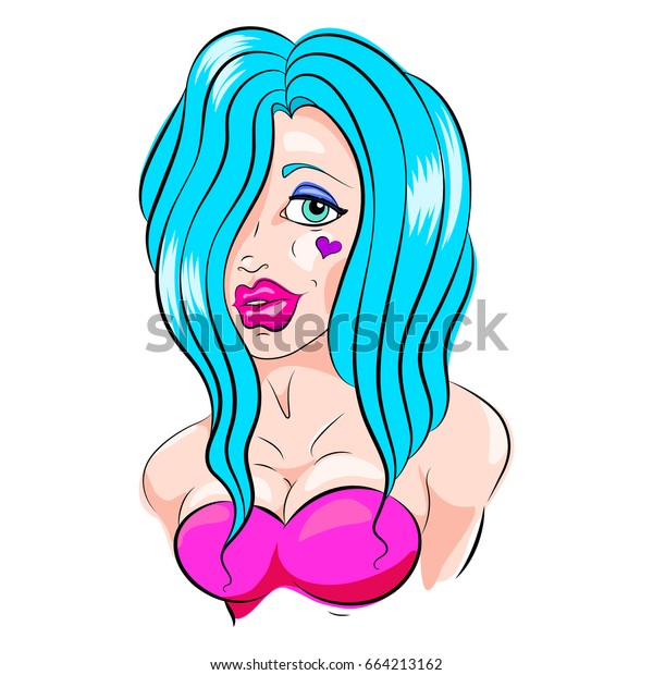 Sexy Cartoon Girl Blue Hairvector Illustration Stock Vector Royalty Free 664213162 Shutterstock