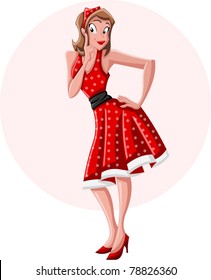 A Sexy Cartoon Pin Up Girl Wearing Red Dress