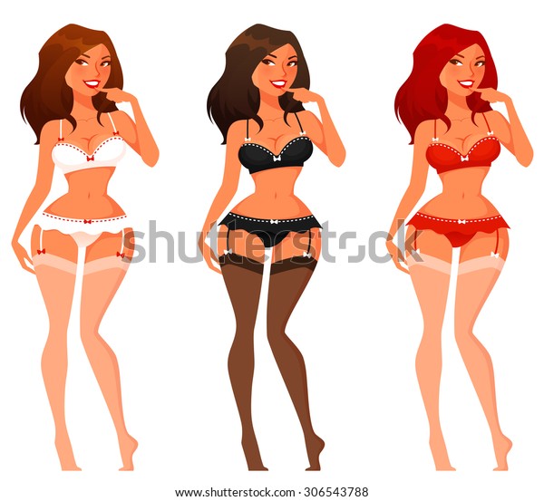 Sexy Cartoon Pinup Girls Lingerie Stock Vector Royalty Free 306543788
