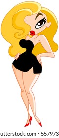 Sexy Cartoon Woman Wearing Black Little Dress