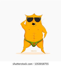 Sexy cat. Cat lifeguard made in the vector. Illustration cartoon. Character and good hero.