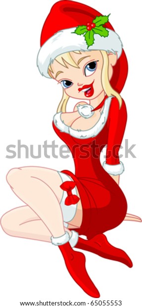 Sexy Christmas Girl Red Dress Stock Vector Royalty Free 65055553