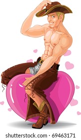 Sexy Cowboy sitting on pink heart