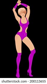 Sexy dancer set: vector beautiful sexy woman in bright lingerie isolated on black background. 