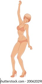 Sexy dancer set: vector beautiful sexy woman in nude color underwear isolated on white.