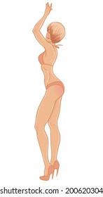 Sexy dancer set: vector beautiful sexy woman in nude color underwear isolated on white.