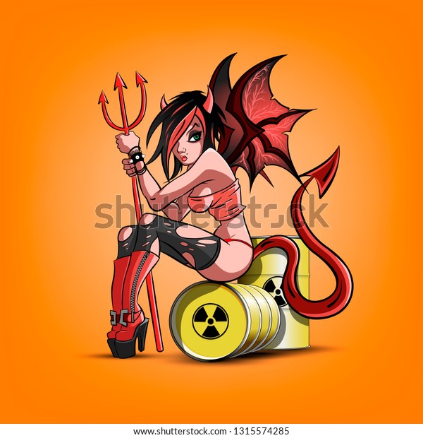 Sexy Devil Girl Trident Sitting On Stock Vector Royalty