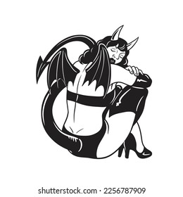 Chica sexy del diablo,Ilustración con mano vectorial