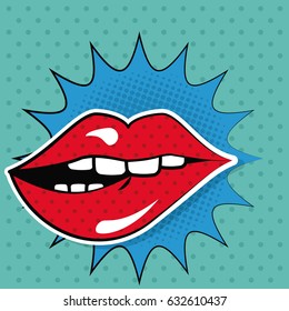sexy female lips teeth bubble speech pop art